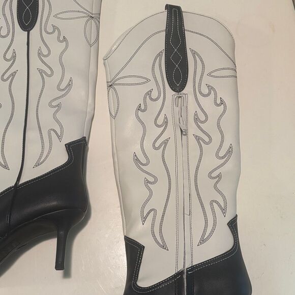 INC International Concepts Black and White Heeled Boots - Picture 2 of 6